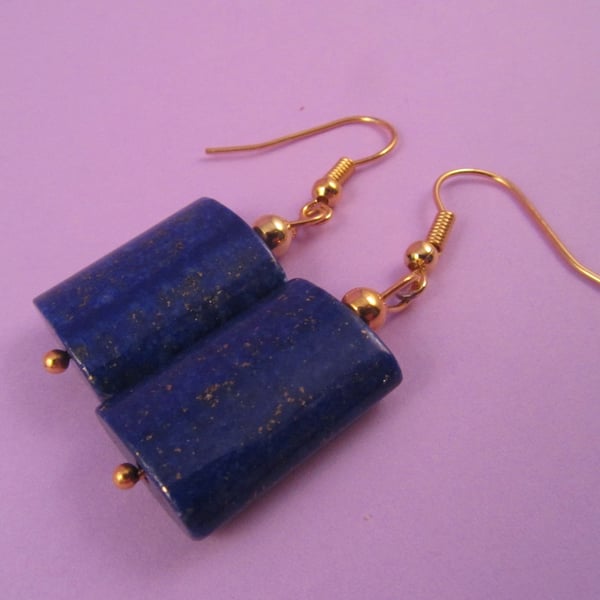 Blue Lapis Lazuli Rectangle Dangle Earrings