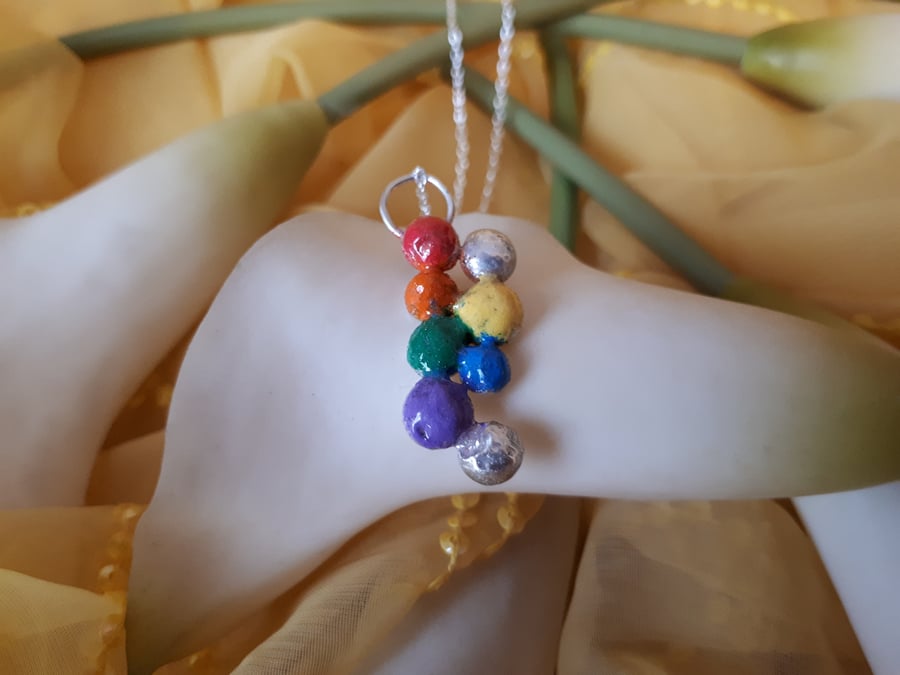 Sterling silver rainbow balls necklace