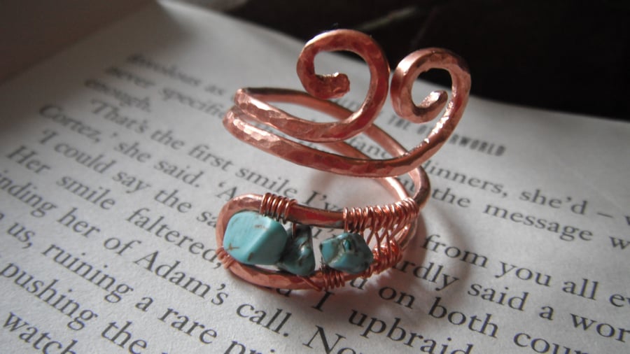 Double Twist Triple Turquoise Wrap Ring FREE POST