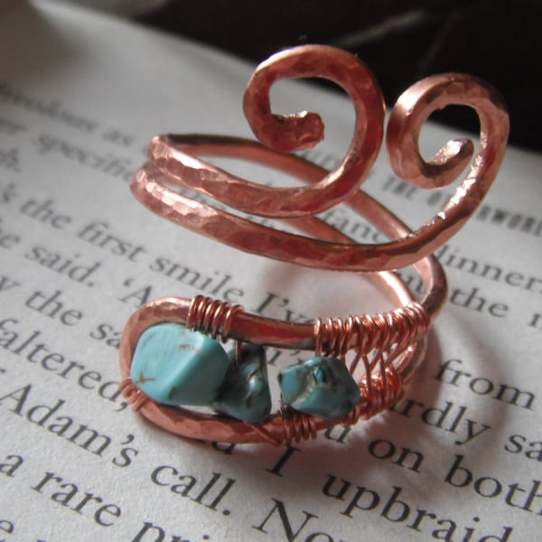Double Twist Triple Turquoise Wrap Ring FREE POST
