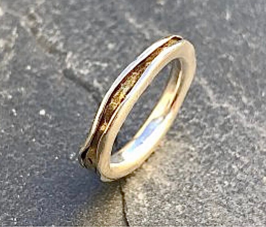 Silver and gold freeform ring, freeform ring, wavy ring, wedding ring, ocean