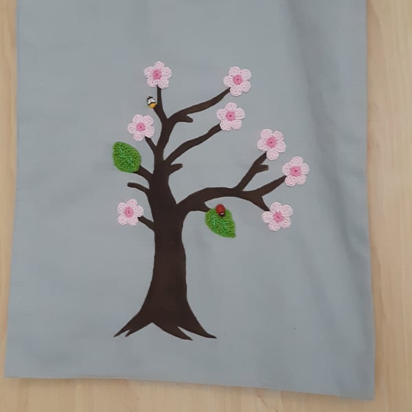 TOTE Bag long handles- Crochet Flowers- Shopping Summer Bag