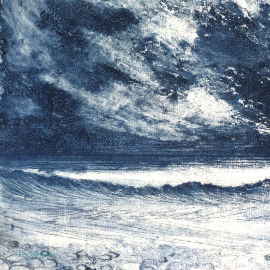 Storm at sea an original collagraph art print ready to frame