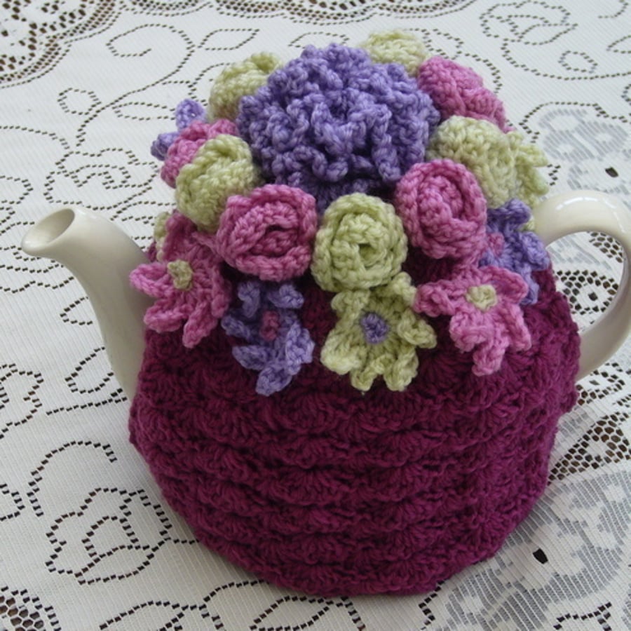 Crochet Tea Cosy with Multi-Flower Garden Top (Made to order)