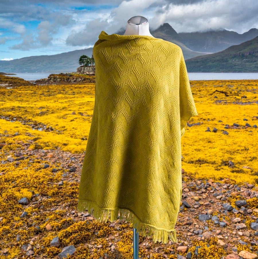 Seashore Merino Textured Women's Mustard Poncho.  