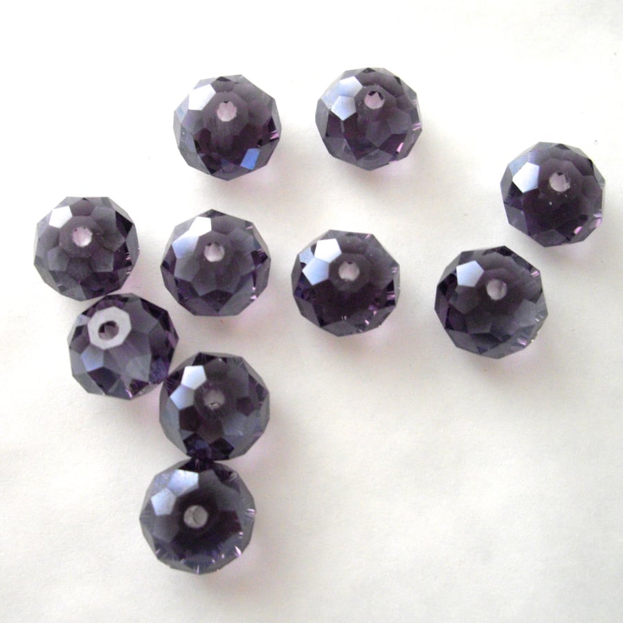 10 x Purple Faceted Crystal Rondelle Beads