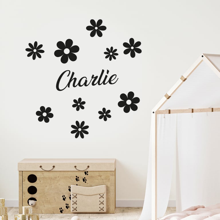 Personalised Flowers & Name Wall Sticker: Custom Floral-Themed Kids Room Decor