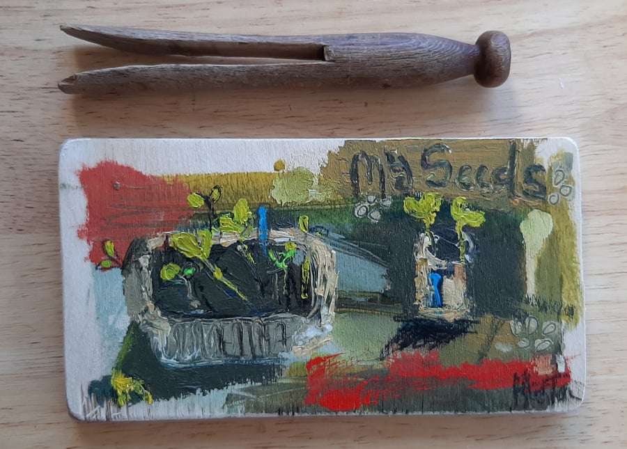 Gardening painting .seed sowing semi abstract 