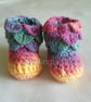 Hand crochet baby booties crocodile stitch multicoloured 3 - 6 months - Image 1