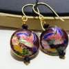 Plum Cloisonne and Agate Earrings