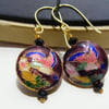 Plum Cloisonne and Agate Earrings