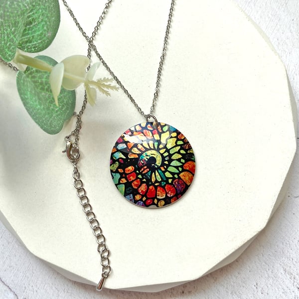 Ammonite spiral necklace, 32mm disc pendant, handmade jewellery. (755)