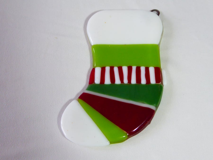 Fused glass stocking ornament
