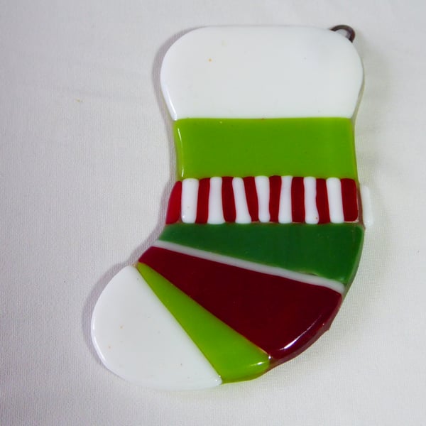 Fused glass stocking ornament