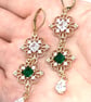 Emerald Green Crystal Gold Earrings, Wedding Jewellery, Gift for Her - Image 3