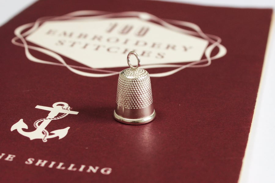 Thimble component, single haberdashery charm, silver thimble