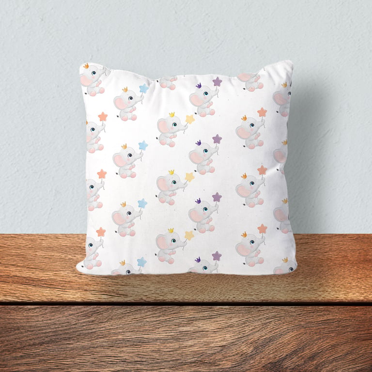 Children's Cushion, Nursery Mini Cushion, Handmade Cushion-Elephants-White-SMC92