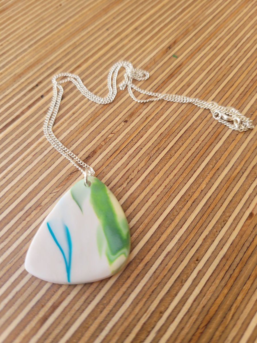 Polished Pebble Polymer Clay Pendant - Forest Spring