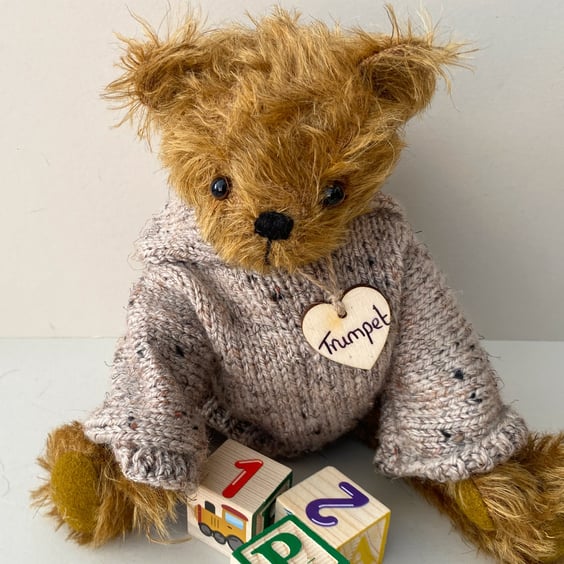 Mohair teddy bear, handmade dressed one of a kind artist bear
