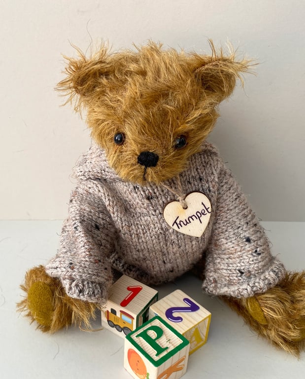 Mohair teddy bear, handmade dressed one of a kind artist bear