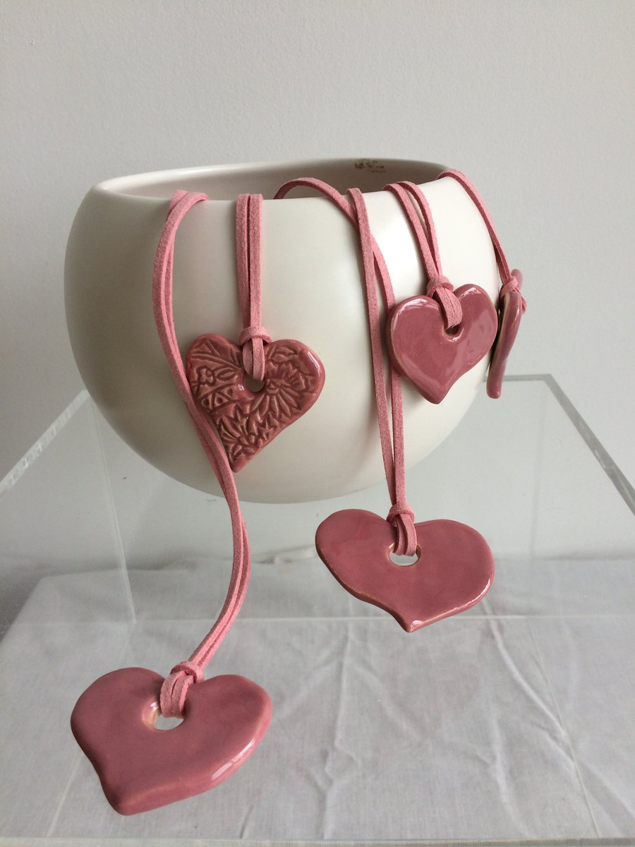 ceramic heart pendant - pink