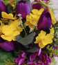  Bold and beautiful, Vintage basket with Bright Yellow and Purple flowers