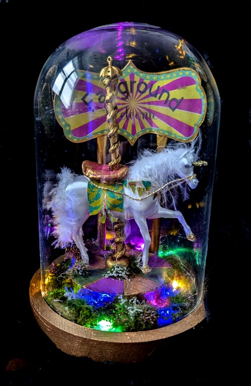 The Magical Carousel Unicorn Light up glass Dome 