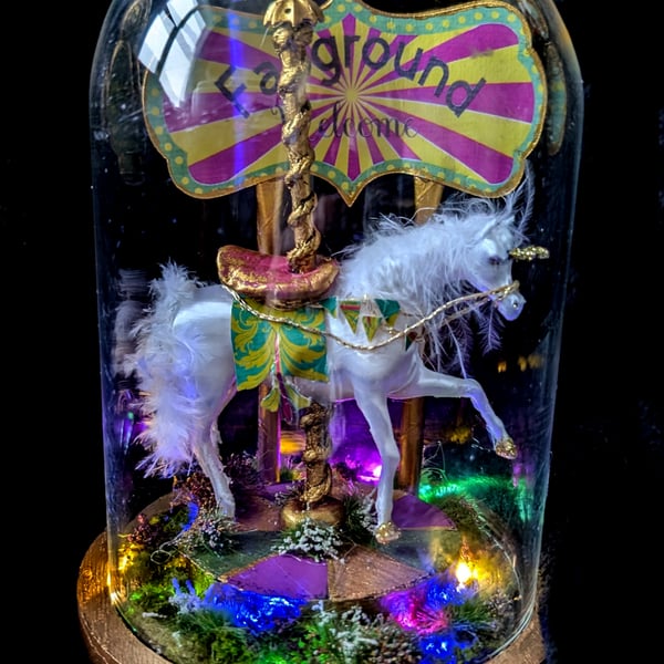 The Magical Carousel Unicorn Light up glass Dome 
