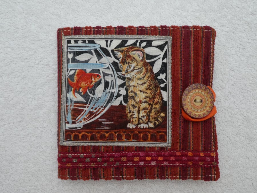 Sewing Needle Case with Cat and Goldfish Applique Panel
