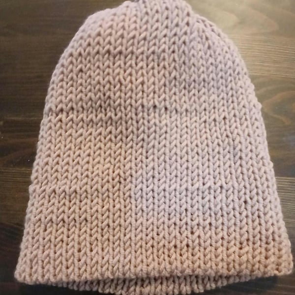 unisex adult cashmere and merino hand knitted pink beanie