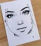 Azure Gaze - Original Hand-Drawn Minimalist Portrait in Black & Cyan Ink