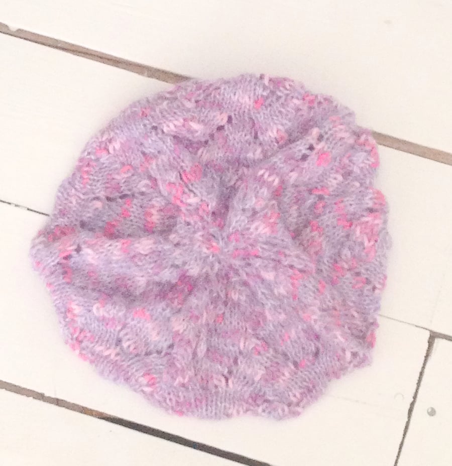 Pretty Purple with Pink Slouch Wool Blend  Beret - UK Free Post