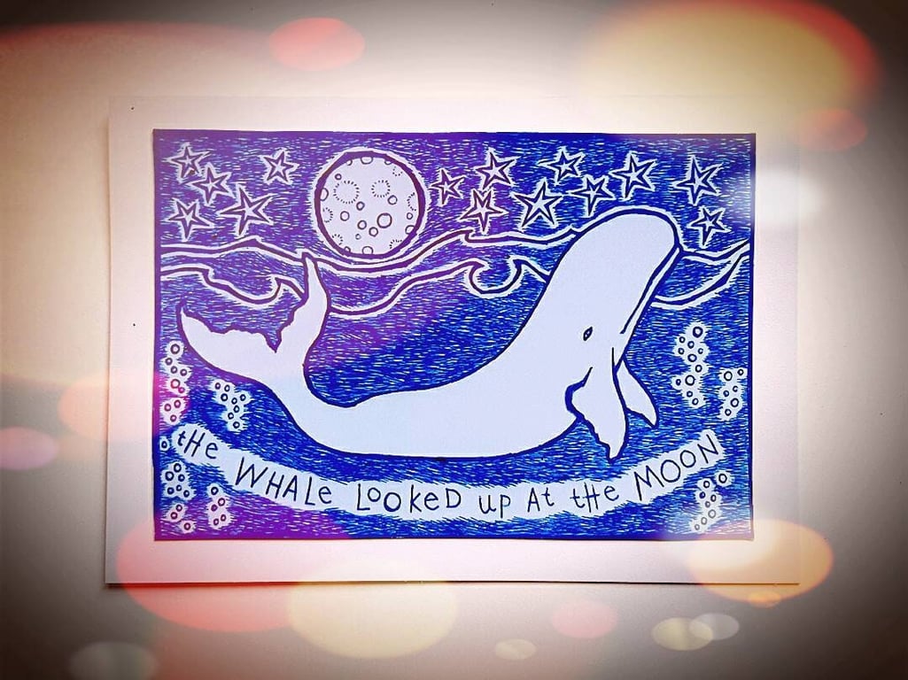 Whale and Moon Giclee Print ready to ship