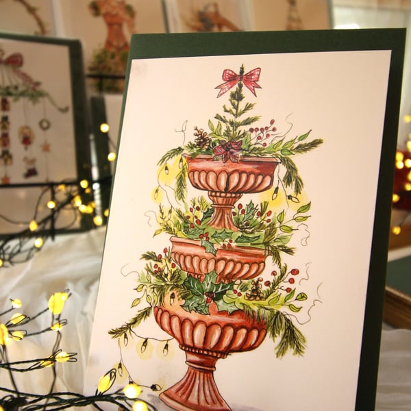 Gardener’s Christmas Tree Card – Plant Pot Christmas Tree with Greenery & Festiv