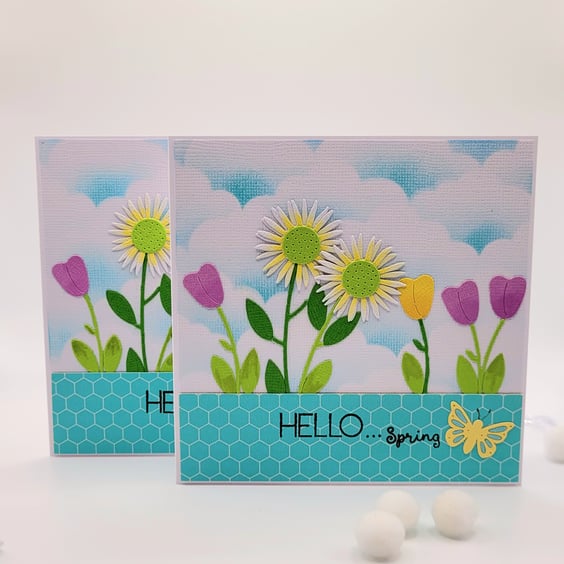 Blank Cards  Set of 2  handmade birthday daisy tulip easter 