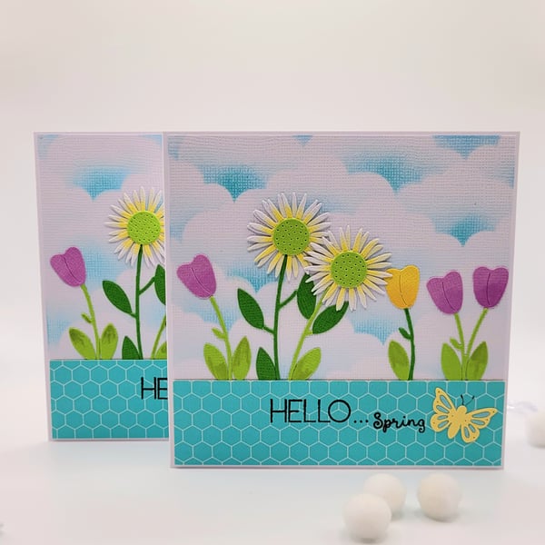2 Daisy and Tulip Greeting Cards -  note card set blank easter spring