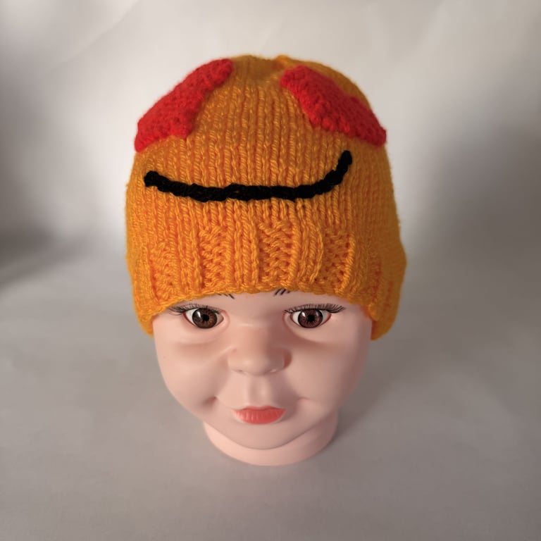 Children's hand knitted heart eyes hat