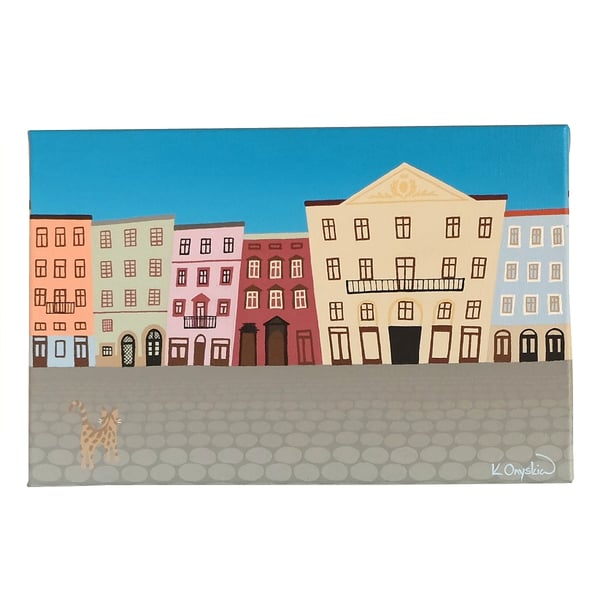 Market Square Street Scene of Lviv - original acrylic canvas painting
