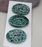 3 Medium Oval Emerald Green Leaf Pattern Ceramic Buttons - Image 1
