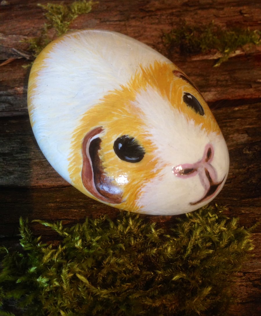 Guinea pig hand painted on rock
