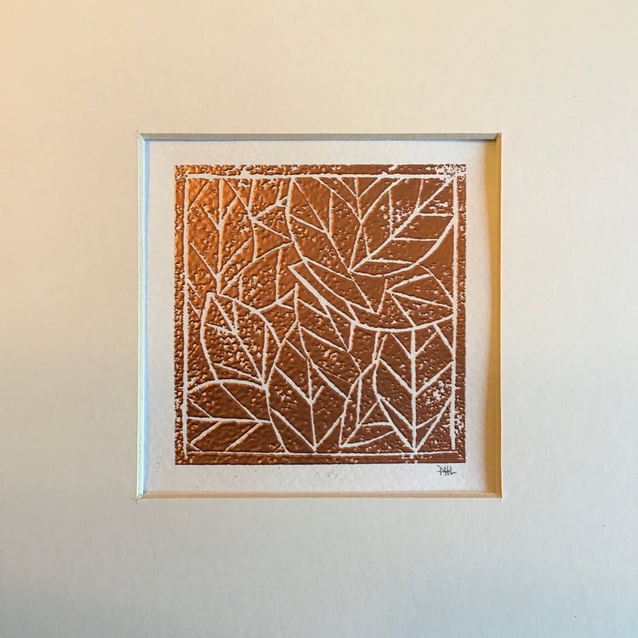 Copper leaves Lino print