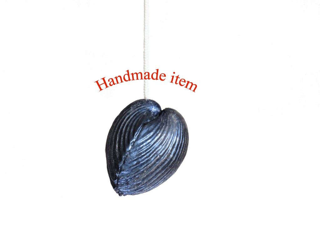 OOAK Nautical-themed light pull handle, beach found shell painted gunmetal blue