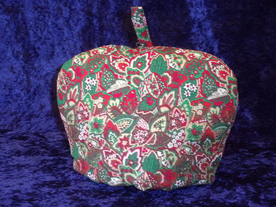 Christmas Tea Cosy for a 2 cup teacup with a Paisley design in Christmas Colours