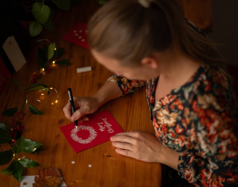 Set of 5 Handmade Red Christmas Cards 