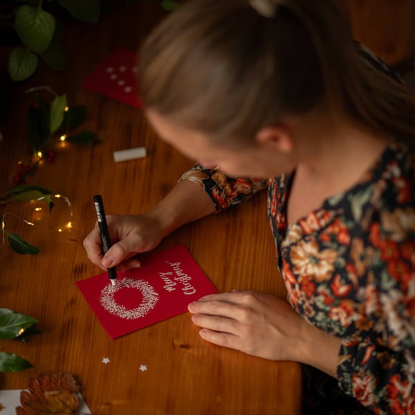 Set of 5 Handmade Red Christmas Cards 