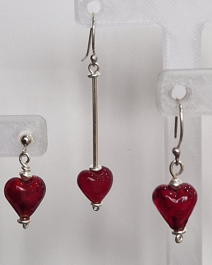 Stunning Murano Glass Heart and Sterling Silver Earrings