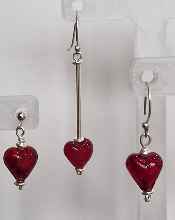 Stunning Murano Glass Heart and Sterling Silver Earrings