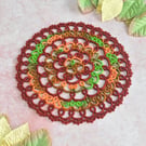 Handmade Round Doily in Shuttle Tatting - Autumn Colours