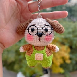 Crochet Dog Key Chain Crochet Dog Doll Bag Hanging Knitting Dog with Glasses Car