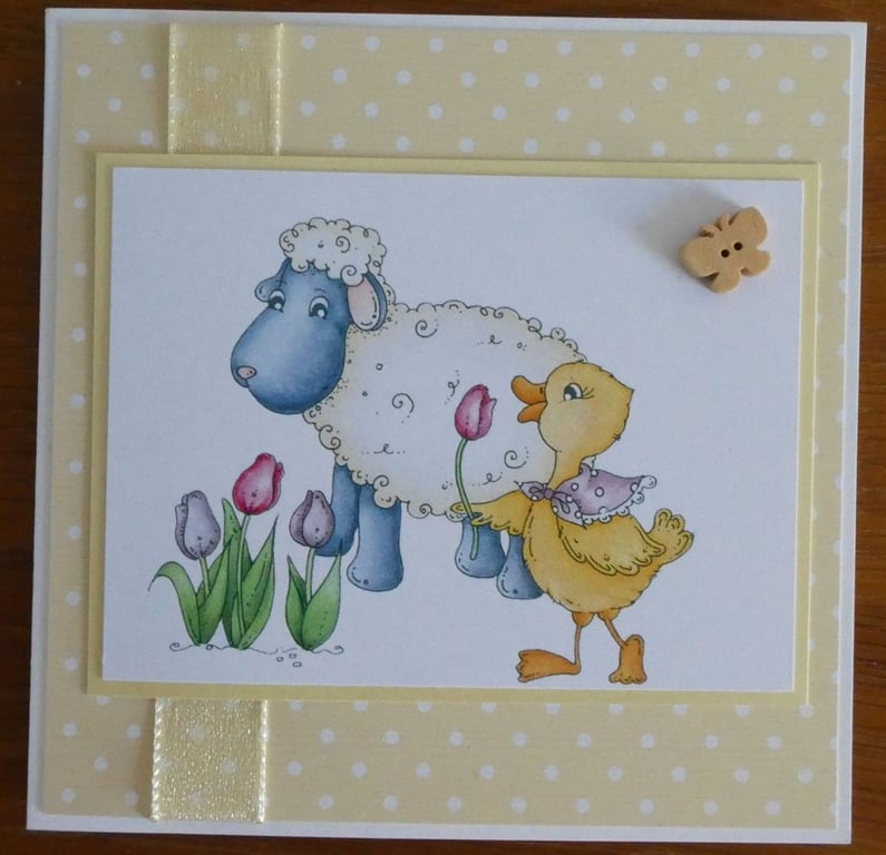 Sale - Sheep and Duck Card - Birthday,  Easter, Get Well, New Baby